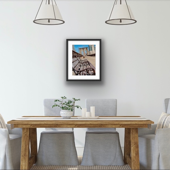 Bench on the Brooklyn Bridge 5” x 7” matted photo - Picture 2 of 2